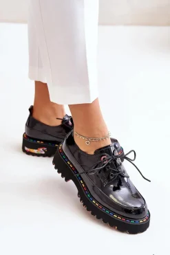 Lakierowane Półbuty Damskie Sznurowane Artiker 55C0497 Czarne