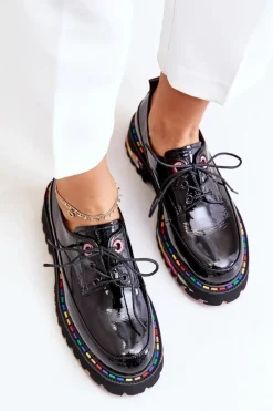 Lakierowane Półbuty Damskie Sznurowane Artiker 55C0497 Czarne