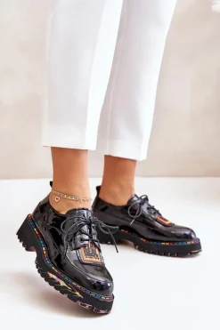 Lakierowane Półbuty Damskie Sznurowane Artiker 55C0499 Czarne