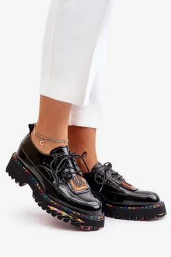 Lakierowane Półbuty Damskie Sznurowane Artiker 55C0499 Czarne