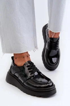 Lakierowane Półbuty Damskie Skóra Naturalna Czarne Scadaria