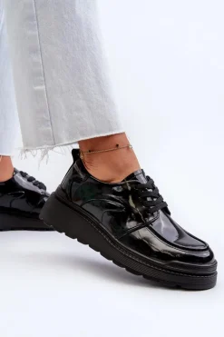 Lakierowane Półbuty Damskie Skóra Naturalna Czarne Scadaria