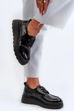 Lakierowane Półbuty Damskie Skóra Naturalna Czarne Scadaria