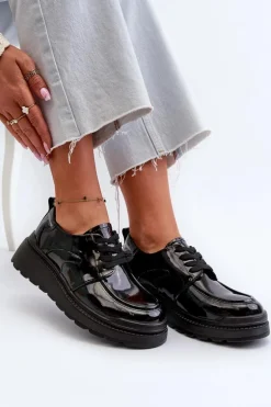 Lakierowane Półbuty Damskie Skóra Naturalna Czarne Scadaria