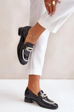 Lakierowane Półbuty Damskie Na Klocku Artiker 55C0104 Czarne