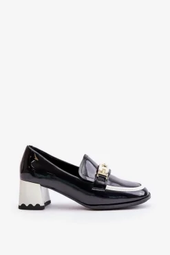 Lakierowane Półbuty Damskie Na Obcasie Z Ozdobą Artiker 55C1002 Czarne