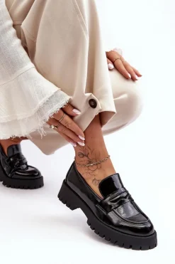 Lakierowane Półbuty Loafersy Na Płaskim Obcasie Czarne Jannah