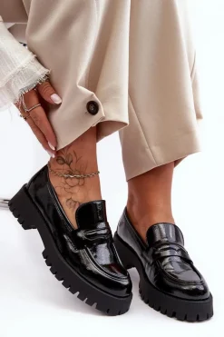 Lakierowane Półbuty Loafersy Na Płaskim Obcasie Czarne Jannah