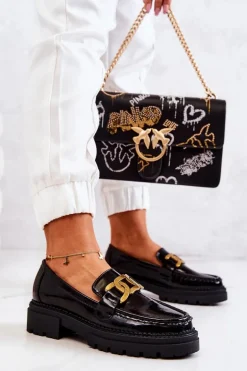 Lakierowane Półbuty Loafery Z Ozdobą La.Fi 210031B-NL Czarne