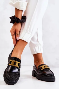 Lakierowane Półbuty Loafery Z Ozdobą La.Fi 210031B-NL Czarne