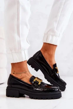 Lakierowane Półbuty Loafery Z Ozdobą La.Fi 210031B-NL Czarne