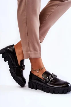 Lakierowane Półbuty Loafery Na Platformie Czarne Inger