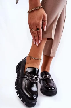 Lakierowane Półbuty Loafery Na Platformie Czarne Inger