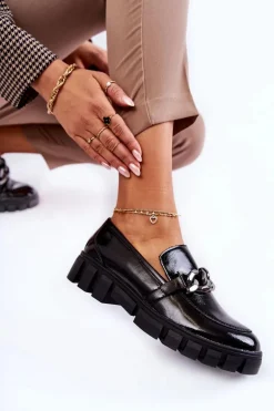 Lakierowane Półbuty Loafery Na Platformie Czarne Inger