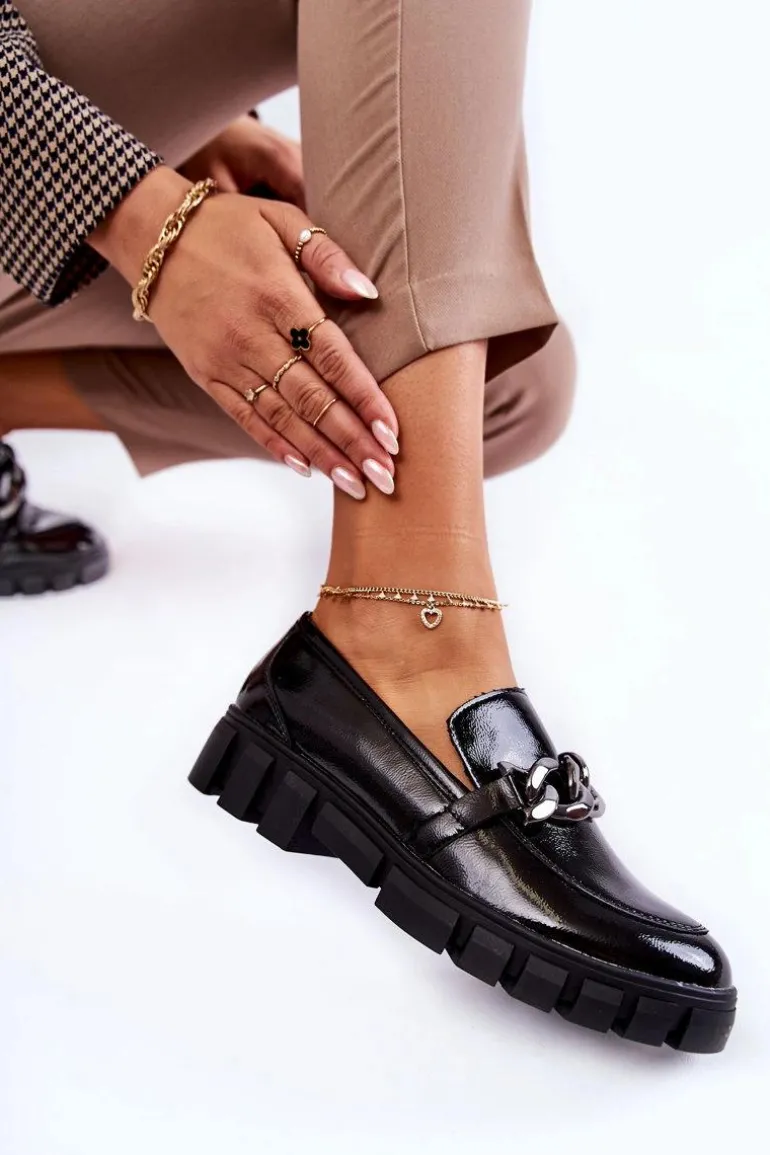 Lakierowane Półbuty Loafery Na Platformie Czarne Inger