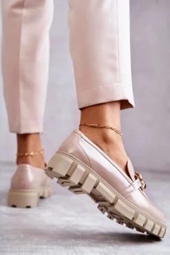 Lakierowane Półbuty Loafery Na Platformie Beżowe Inger