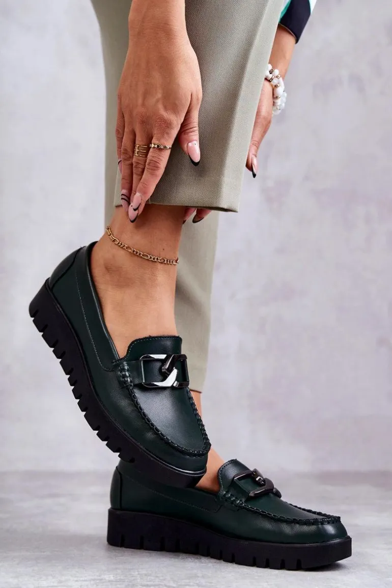 Lakierowane Półbuty Loafery Na Platformie Zielone Kjersti