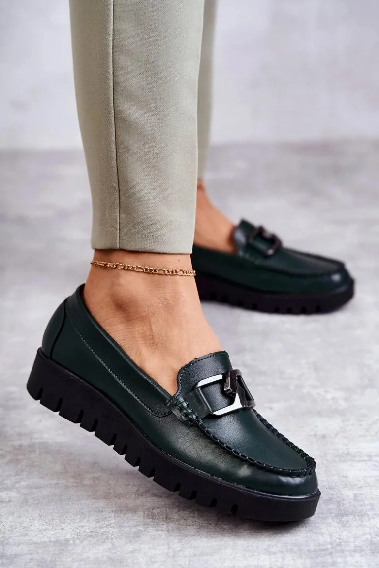 Lakierowane Półbuty Loafery Na Platformie Zielone Kjersti