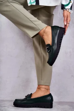 Lakierowane Półbuty Loafery Na Platformie Zielone Kjersti