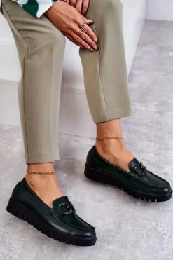 Lakierowane Półbuty Loafery Na Platformie Zielone Kjersti