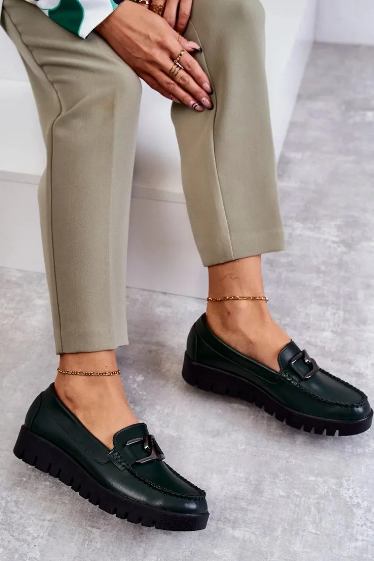 Lakierowane Półbuty Loafery Na Platformie Zielone Kjersti