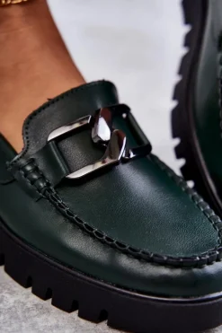 Lakierowane Półbuty Loafery Na Platformie Zielone Kjersti