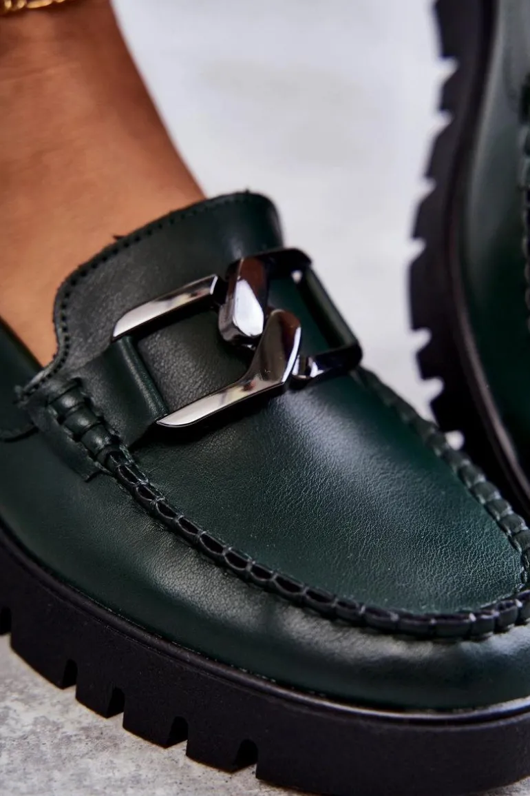 Lakierowane Półbuty Loafery Na Platformie Zielone Kjersti