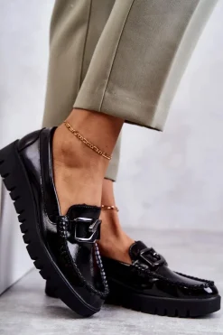 Lakierowane Półbuty Loafery Na Platformie Czarne Kjersti