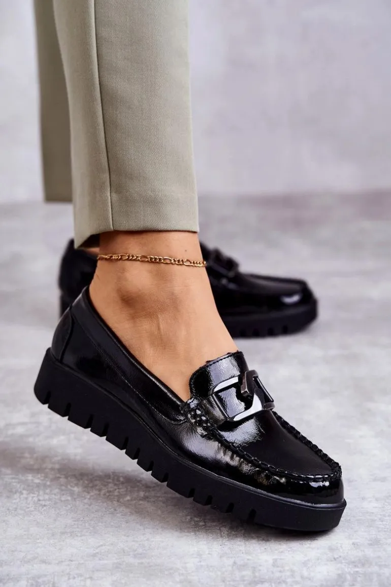 Lakierowane Półbuty Loafery Na Platformie Czarne Kjersti