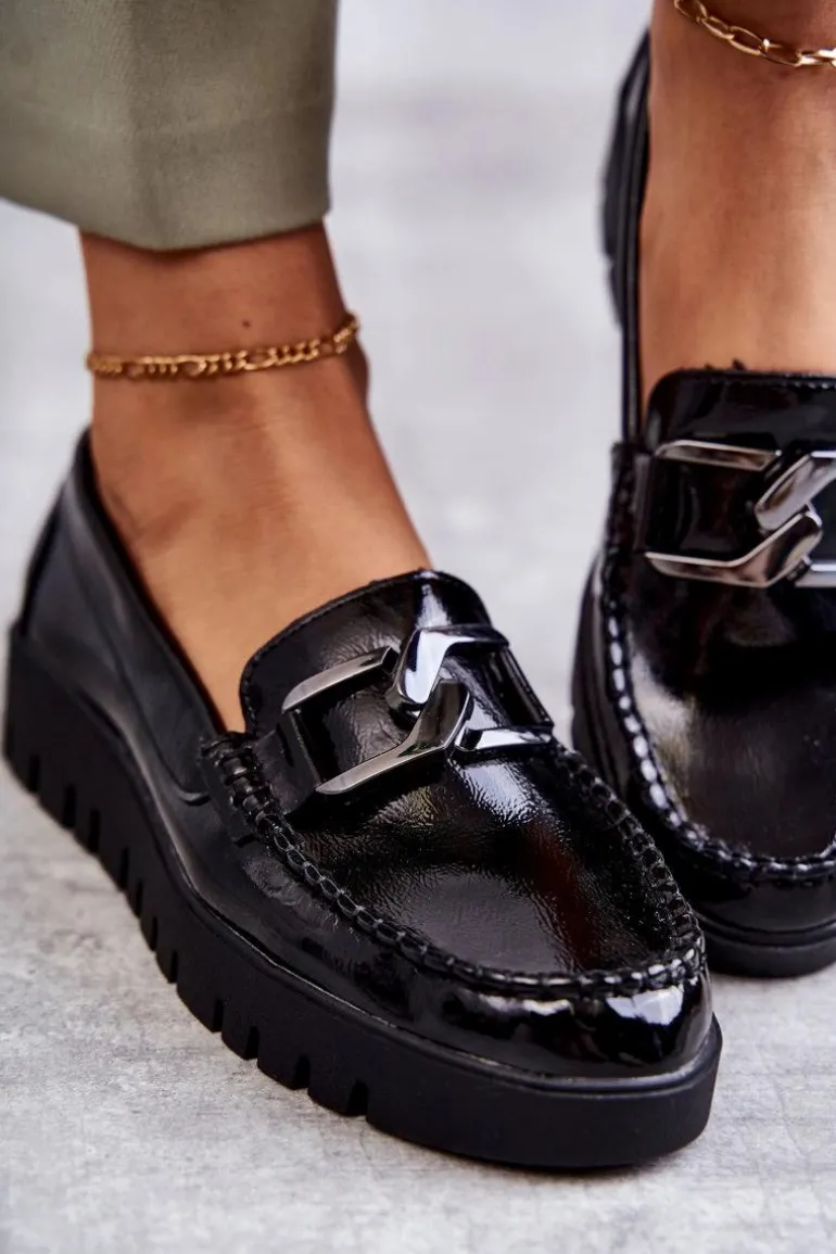 Lakierowane Półbuty Loafery Na Platformie Czarne Kjersti