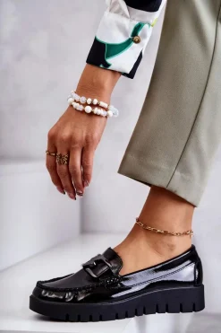 Lakierowane Półbuty Loafery Na Platformie Czarne Kjersti