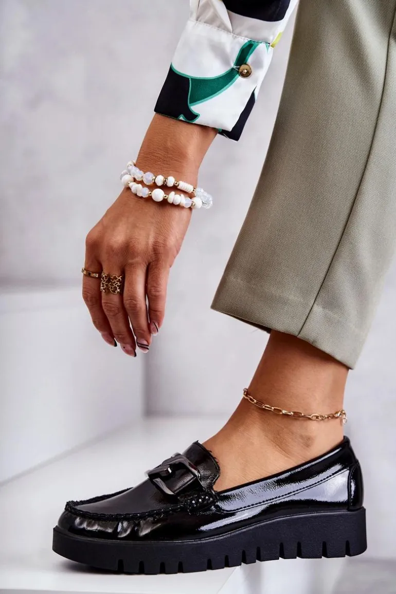 Lakierowane Półbuty Loafery Na Platformie Czarne Kjersti