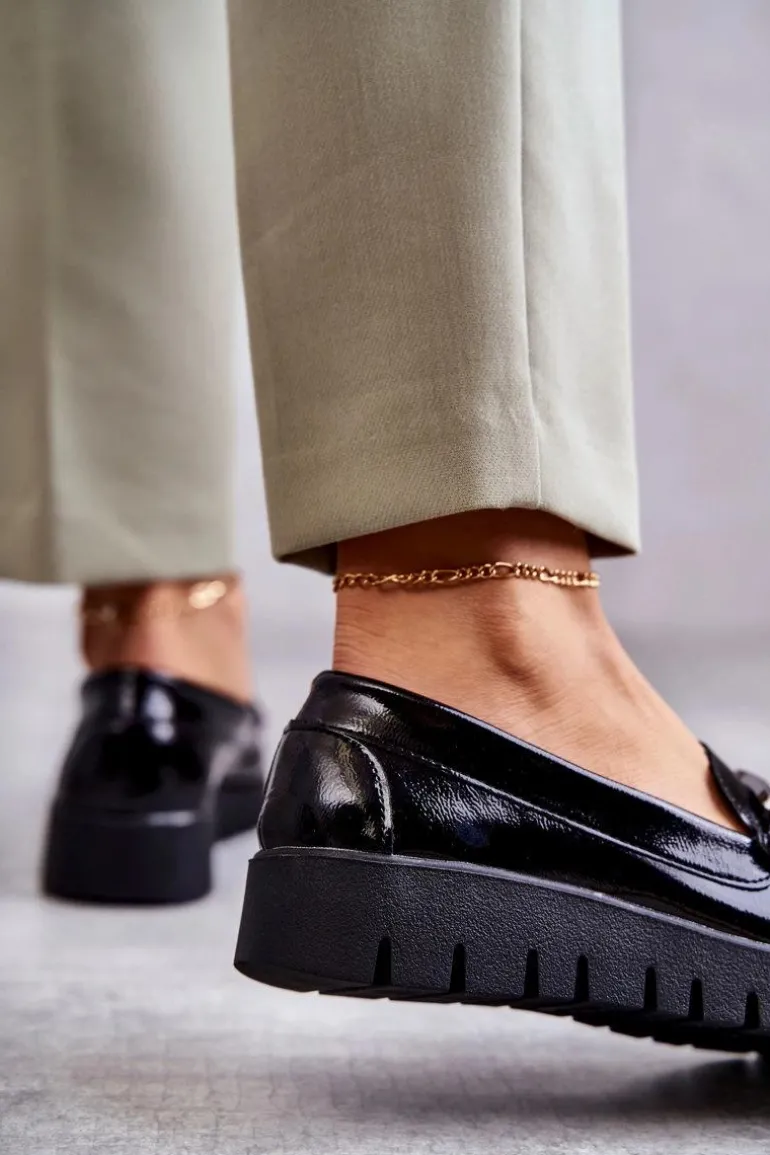 Lakierowane Półbuty Loafery Na Platformie Czarne Kjersti
