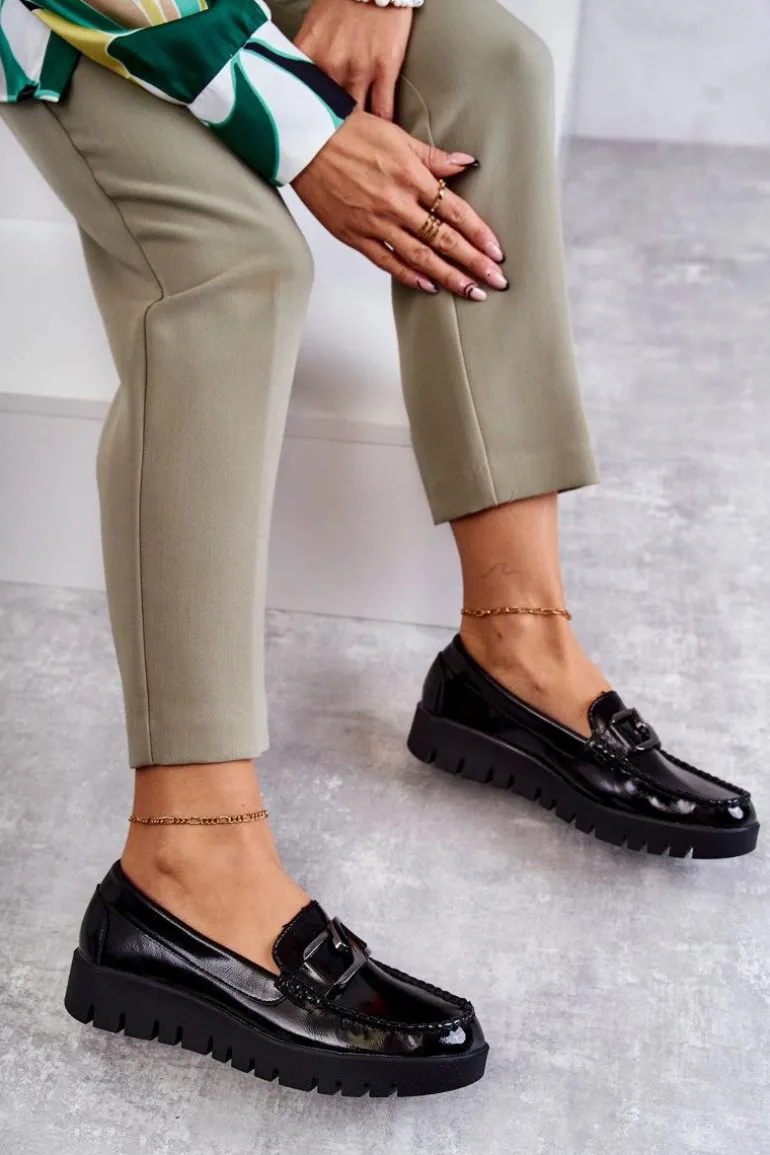 Lakierowane Półbuty Loafery Na Platformie Czarne Kjersti