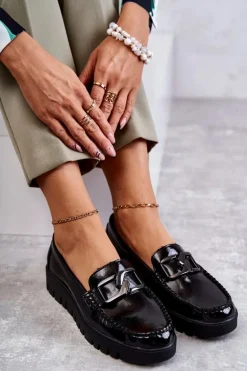 Lakierowane Półbuty Loafery Na Platformie Czarne Kjersti