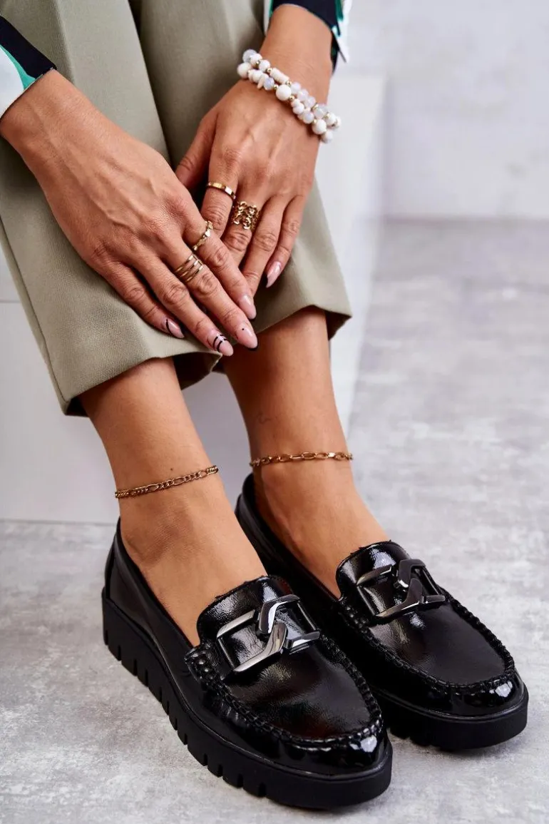Lakierowane Półbuty Loafery Na Platformie Czarne Kjersti