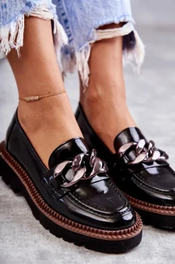 Lakierowane Półbuty Loafery Na Platformie Czarne Reidun