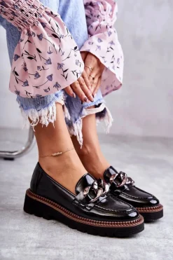 Lakierowane Półbuty Loafery Na Platformie Czarne Reidun