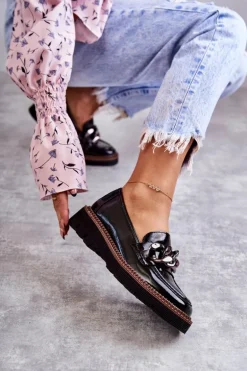 Lakierowane Półbuty Loafery Na Platformie Czarne Reidun