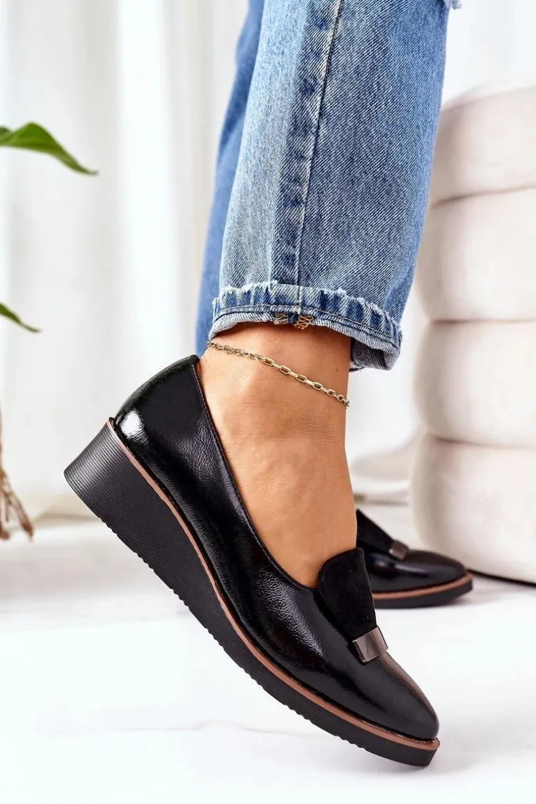 Lakierowane Półbuty Na Koturnie POTOCKI 12032 Czarne