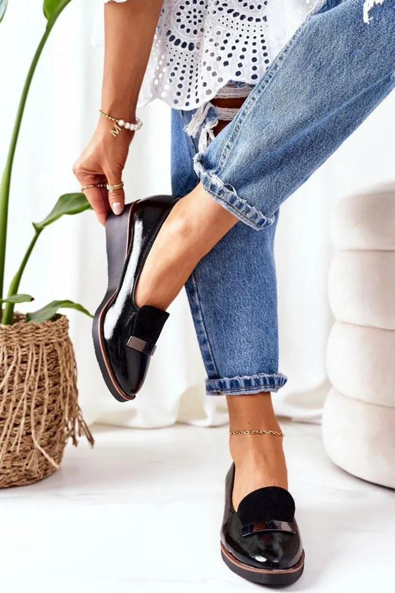 Lakierowane Półbuty Na Koturnie POTOCKI 12032 Czarne