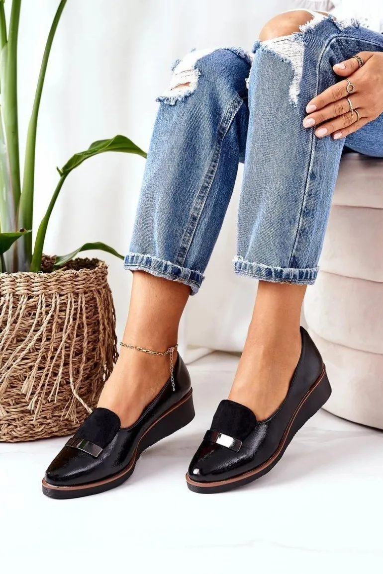 Lakierowane Półbuty Na Koturnie POTOCKI 12032 Czarne