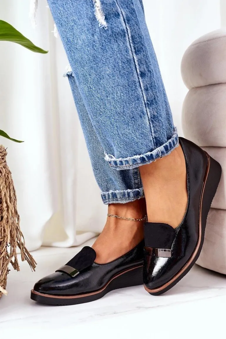 Lakierowane Półbuty Na Koturnie POTOCKI 12032 Czarne