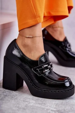 Lakierowane Półbuty Na Masywnym Słupku Czarne Lemar Jaime