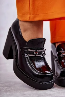 Lakierowane Półbuty Na Masywnym Słupku Czarne Lemar Jaime