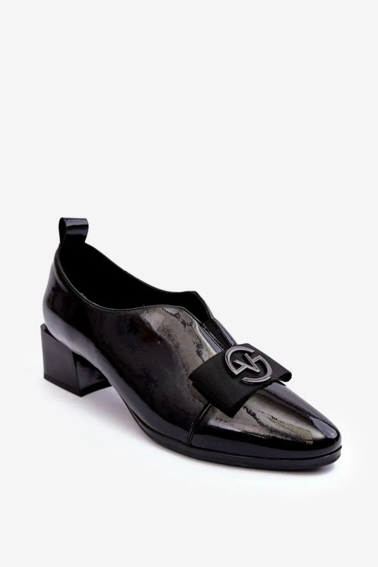 Lakierowane Półbuty Na Obcasie Z Ozdobą Czarne Elosa