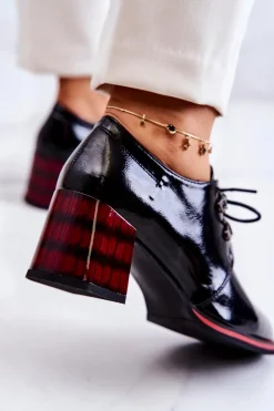 Lakierowane Półbuty Na Suwak Czarno-Czerwone Laurosa