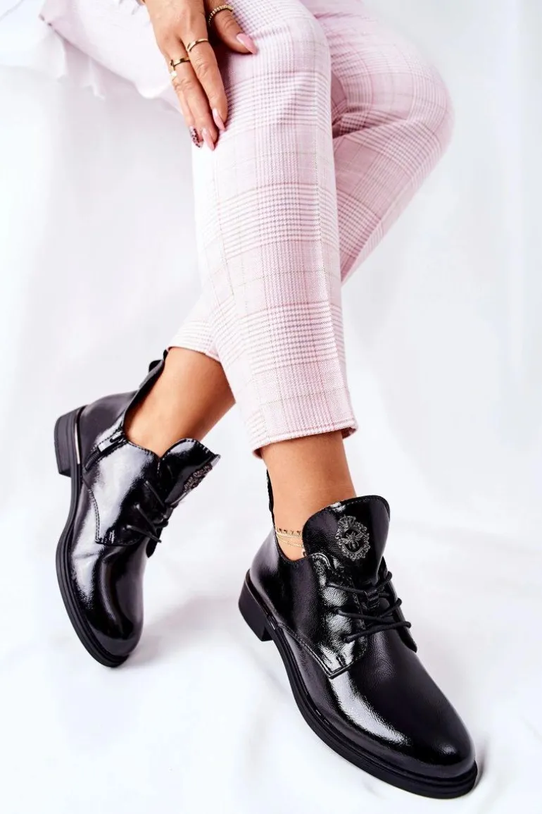 Lakierowane Półbuty Sergio Leone Ocieplane PB262 Czarne