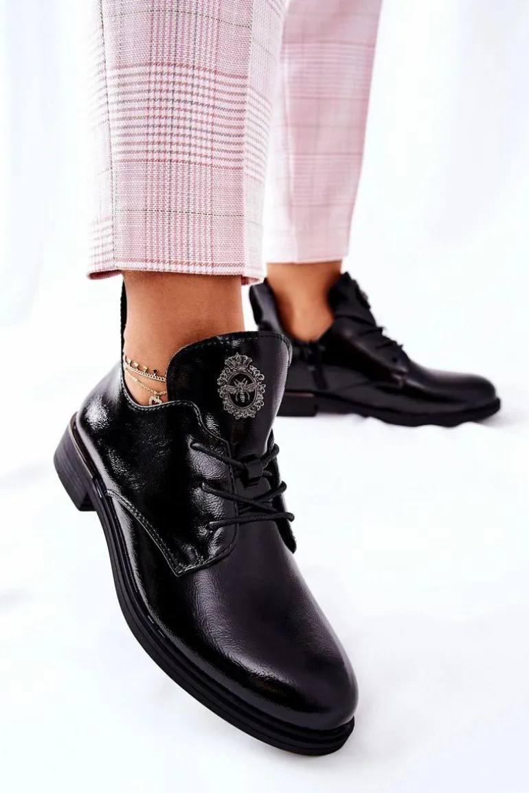 Lakierowane Półbuty Sergio Leone Ocieplane PB262 Czarne