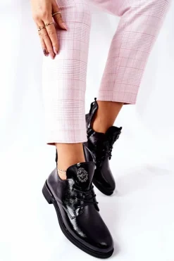 Lakierowane Półbuty Sergio Leone Ocieplane PB262 Czarne